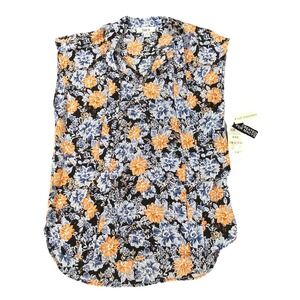 Bar III Womens XXS Floral Blouse Top Neck Tie Career Lightweight Sleeveless Boho